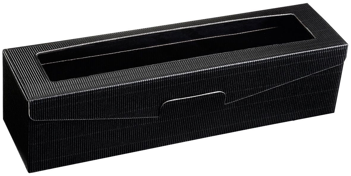 Präsentkarton in schwarz mit Sichtfenster für 1 Flasche Wein, Korn oder Liköre