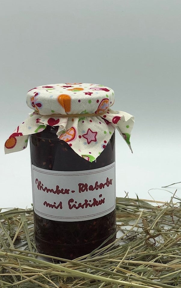 Himbeer-Rhabarber-Eierlikör-Konfitüre 250 g von Hof Stegerhoff